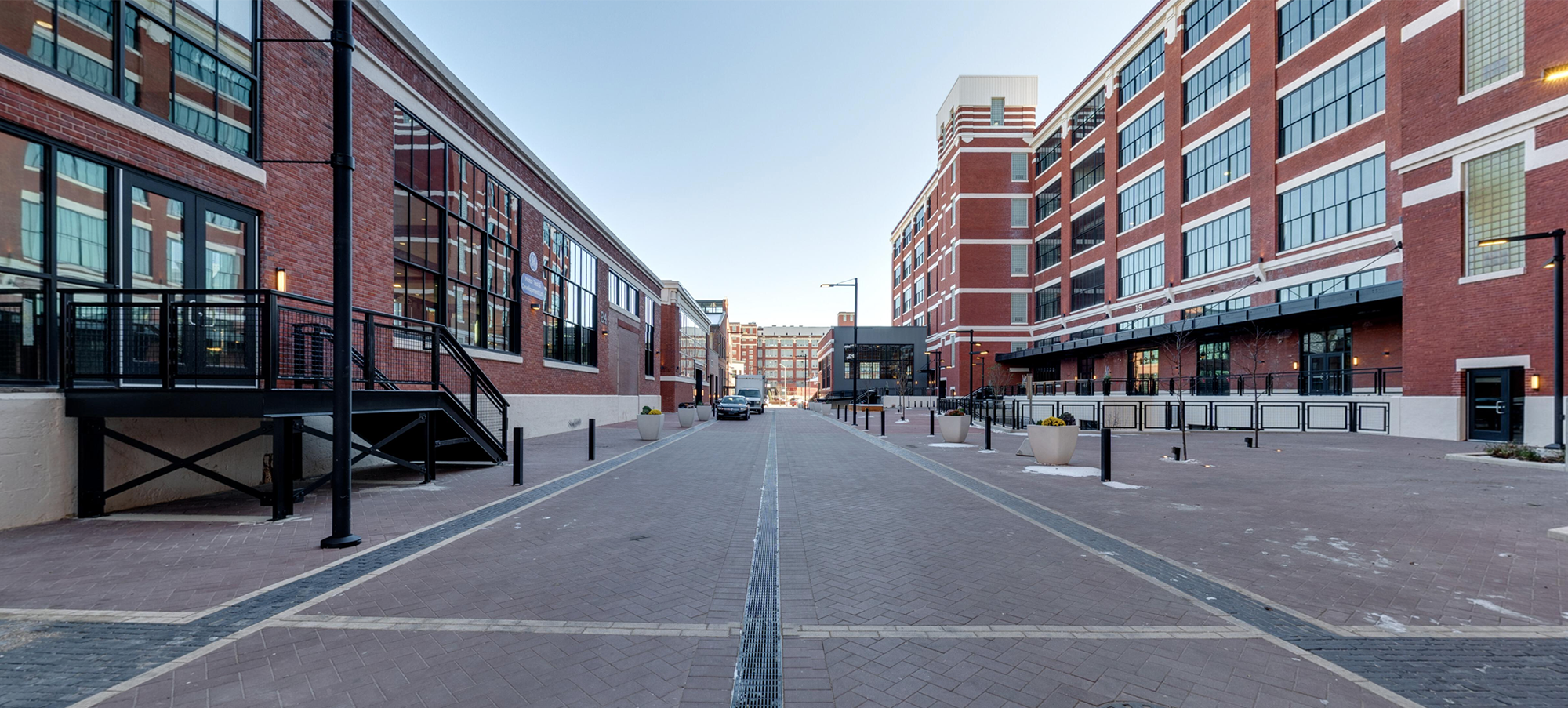 Road in between two buildings